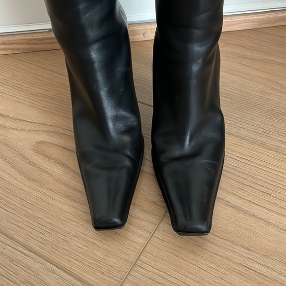 PRADA KNEE HIGH LEATHER BOOT 38 - y2k 90s square toe block heel - Picture 6 of 9